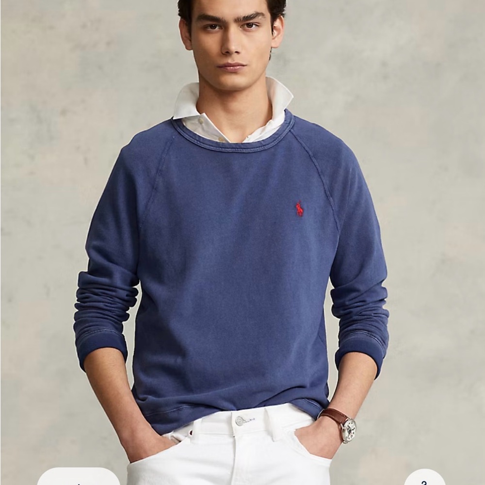 Ralph Lauren Polo Men’s Blue Big/Tall Raglan Sleeved Spa Terry Sweatshirt 3XB - Picture 2 of 11